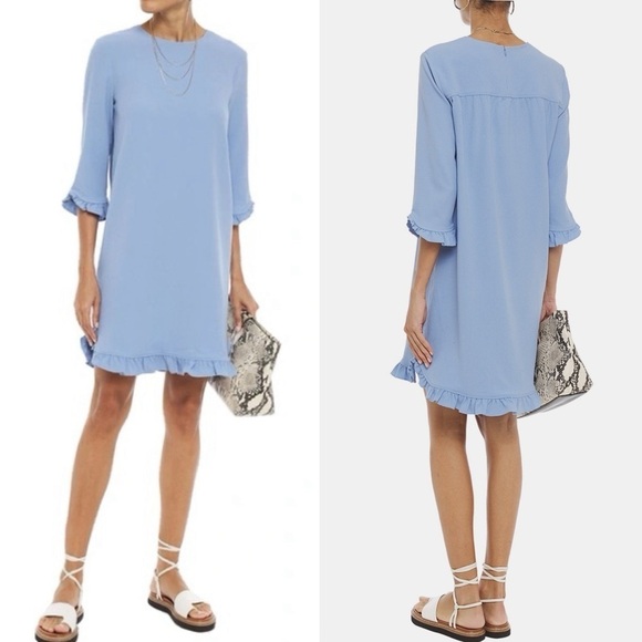 Ganni Ruffle Sleeve Blue Mini Crepe Shirt Dress xxs size 0 - Picture 1 of 8
